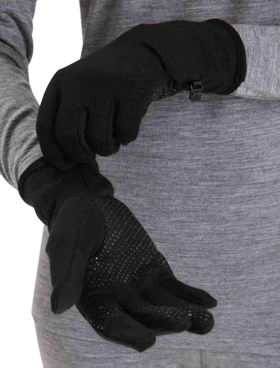 Black Icebreaker Unisex Merino Quantum Men's Gloves | AU 1058BEXC